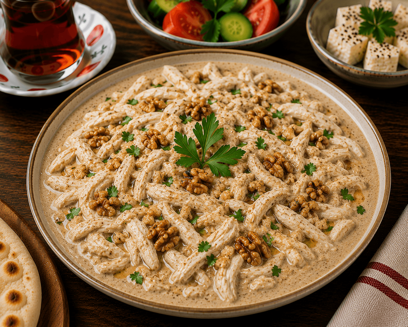 دجاج شركسي بصلصة الجوز